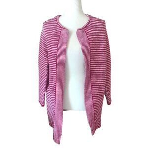 Talbots Women's Open Front Cardigan 2X Red & White 100% Merino Wool-Small Hole